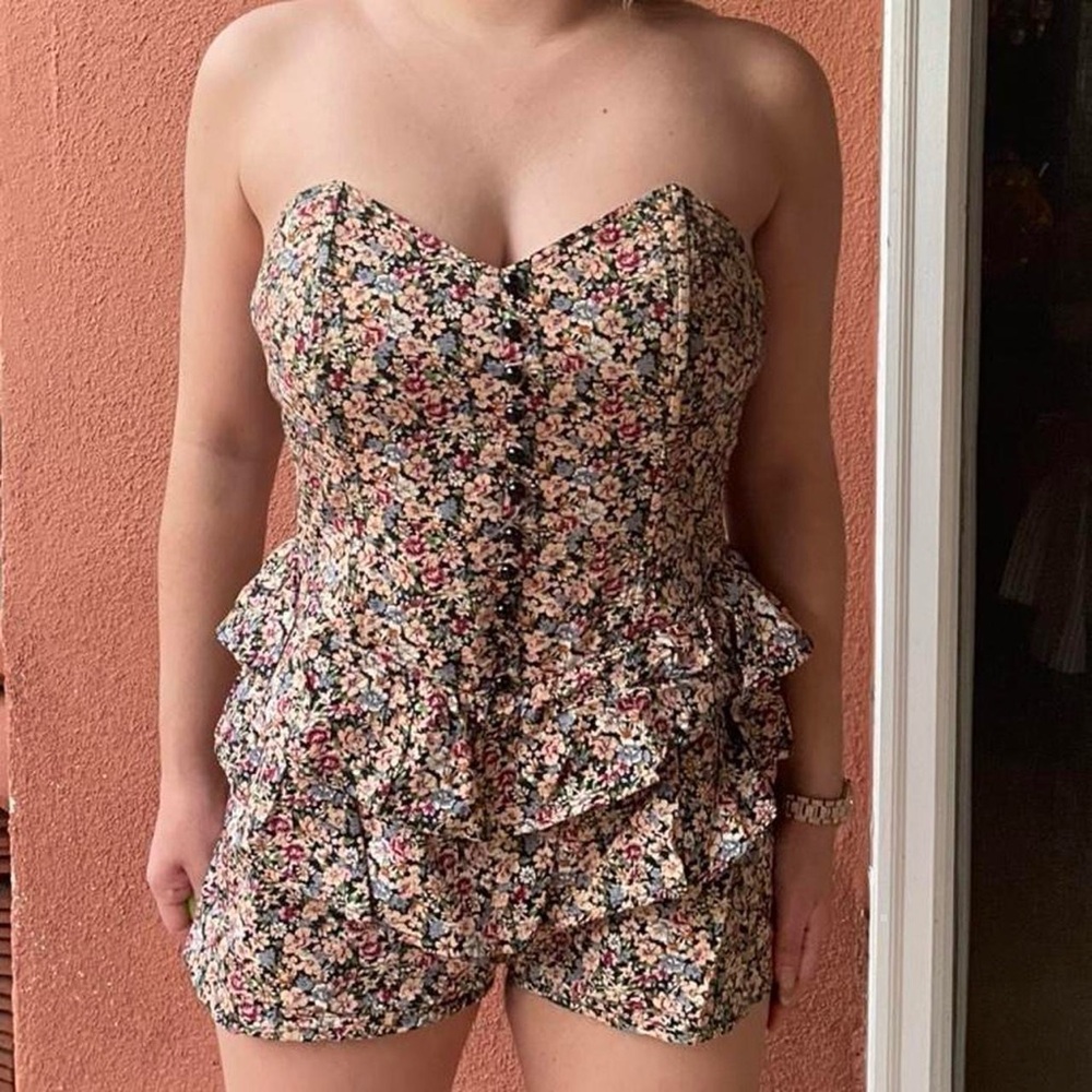 100% Cotton Vintage Floral Strapless Romper